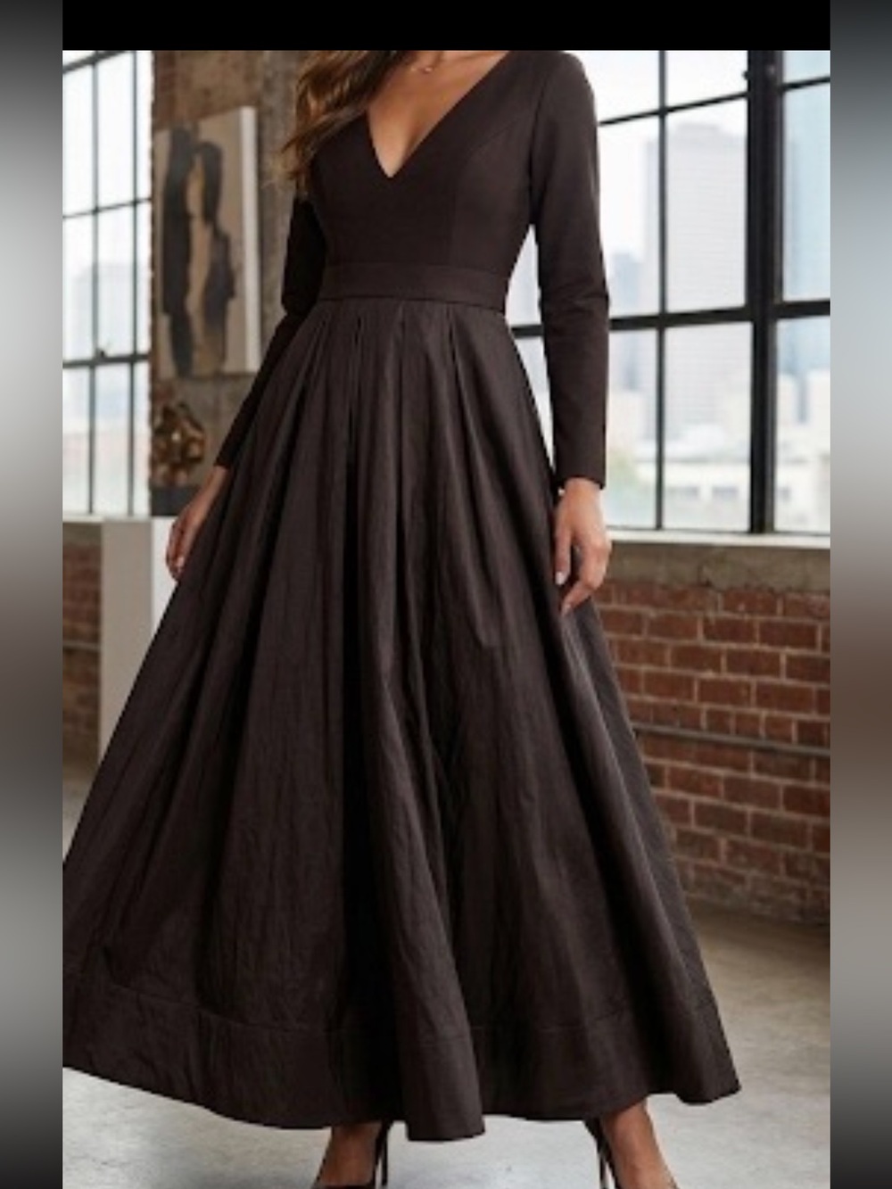 NWT TS Couture Black V-Neck Long Sleeve A-Line Maxi Gown - Formal Wedding Party